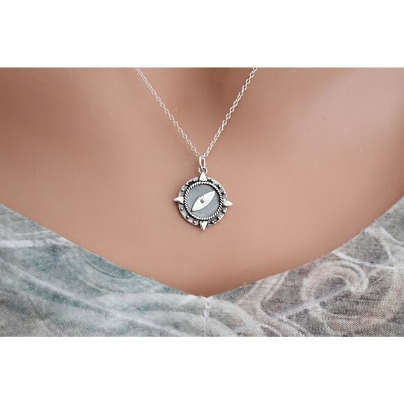 Sterling Silver Handmade Spinning Needle Compass Charm Necklace - Picture 3 of 4